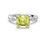 White gold Fancy Yellow Asscher  Solitaire Bezel-Set Diamond Ring with Beaded Band and Four-Prong Setting_48