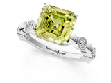 White gold Fancy Yellow Asscher  Solitaire Bezel-Set Diamond Ring with Beaded Band and Four-Prong Setting_50