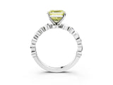 White gold Fancy Yellow Asscher  Solitaire Bezel-Set Diamond Ring with Beaded Band and Four-Prong Setting_51