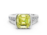White gold Fancy Yellow Asscher  Solitaire Bezel-Set Diamond Ring with Channel-Set Band_17