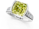 White gold Fancy Yellow Asscher  Solitaire Bezel-Set Diamond Ring with Channel-Set Band_18