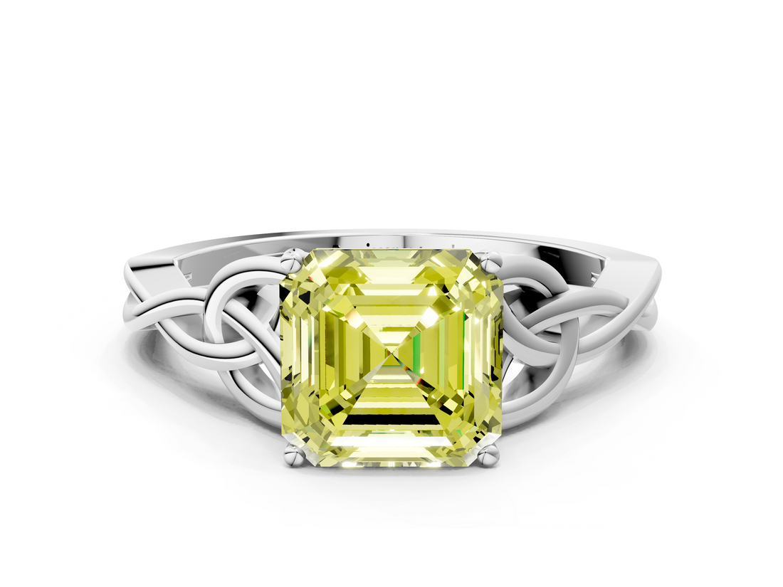 White gold Fancy Yellow Asscher  Solitaire Celtic Knot Engagement Ring with Four-Prong Setting_68