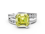 White gold Fancy Yellow Asscher  Solitaire Channel-Set Split Shank Ring with Tension Prong Setting_3