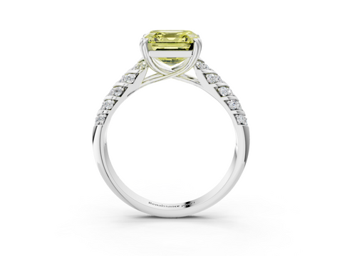 White gold Fancy Yellow Asscher  Solitaire Chevron Pave Diamond Engagement Ring with Six-Prong Setting_6