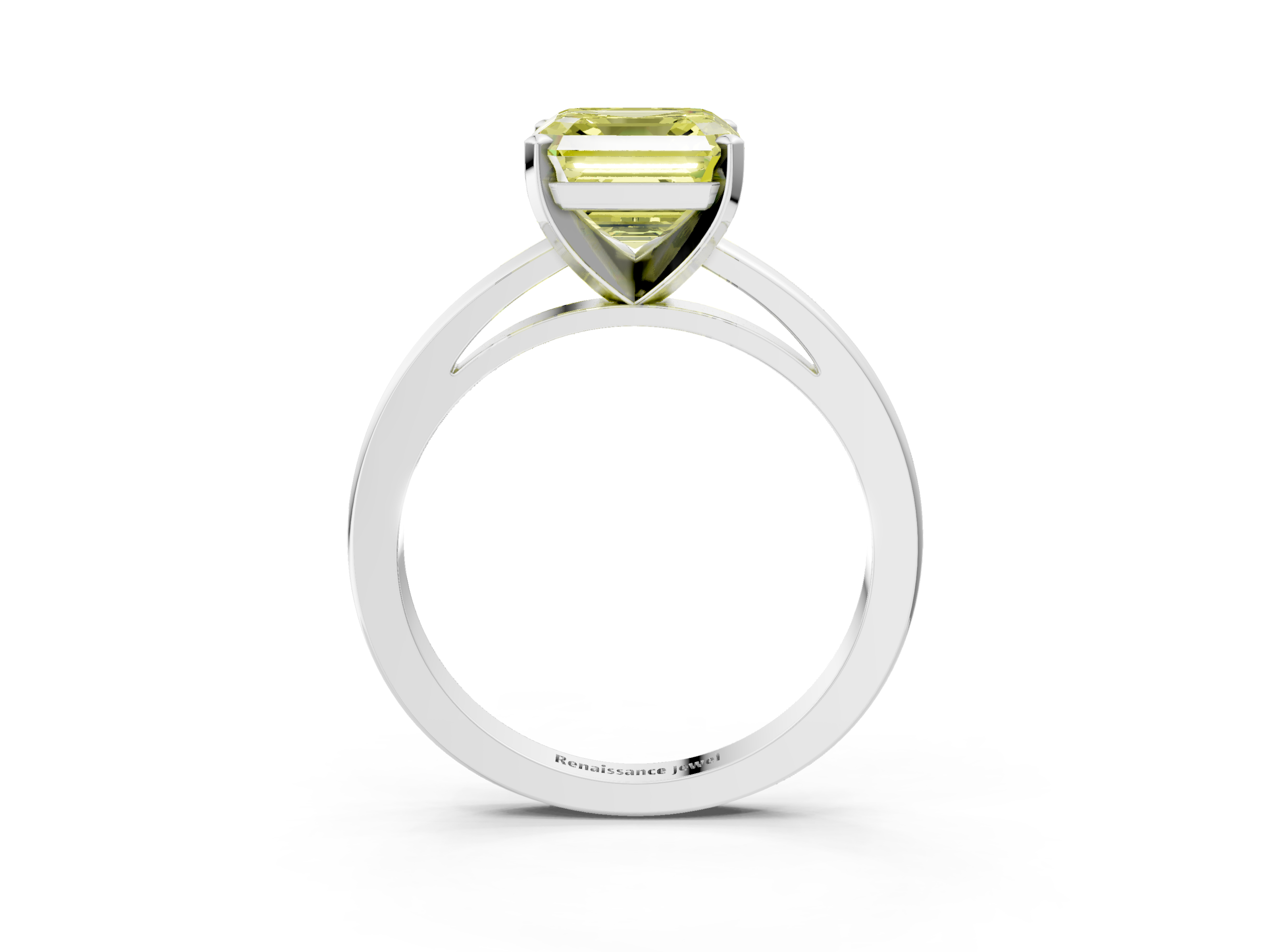 White gold Fancy Yellow Asscher  Solitaire Diamond Engagement Ring with Four-Prong Setting on a Classic Band_22