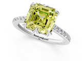 White gold Fancy Yellow Asscher  Solitaire Diamond Engagement Ring with Pave Band and Six-Prong Setting_1