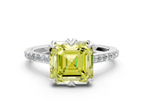 White gold Fancy Yellow Asscher  Solitaire Diamond Engagement Ring with Pave Band and Six-Prong Setting