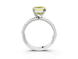 White gold Fancy Yellow Asscher  Solitaire Diamond Engagement Ring with XO Engraved Band and Four-Prong Setting 3