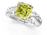 White gold Fancy Yellow Asscher  Solitaire Diamond Leaf Vine Band with Prong Setting_17