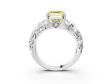 White gold Fancy Yellow Asscher  Solitaire Diamond Leaf Vine Band with Prong Setting_19