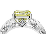 White gold Fancy Yellow Asscher  Solitaire Diamond Leaf Vine Band with Prong Setting_21