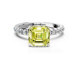 White gold Fancy Yellow Asscher  Solitaire Diamond Pavé Band with Four-Prong Setting