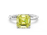 White gold Fancy Yellow Asscher  Solitaire Diamond Ring with Bamboo Band and Four-Prong Setting_17