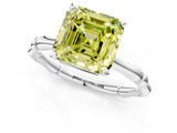 White gold Fancy Yellow Asscher  Solitaire Diamond Ring with Bamboo Band and Four-Prong Setting_18