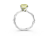 White gold Fancy Yellow Asscher  Solitaire Diamond Ring with Bamboo Band and Four-Prong Setting_20