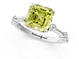 White gold Fancy Yellow Asscher  Solitaire Diamond Ring with Bezel Set Side Stones and Prong Setting_1