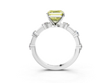 White gold Fancy Yellow Asscher  Solitaire Diamond Ring with Bezel Set Side Stones and Prong Setting_3