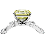 White gold Fancy Yellow Asscher  Solitaire Diamond Ring with Bezel Set Side Stones and Prong Setting_4