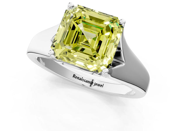 Platinum Asscher Cut Cathedral Solitaire Engagement Ring Setting for Fancy Yellow Center with Split Shoulders