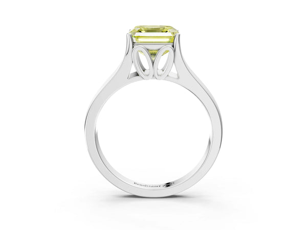 Platinum Asscher Cut Cathedral Solitaire Engagement Ring Setting for Fancy Yellow Center with Split Shoulders