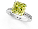 White gold Fancy Yellow Asscher  Solitaire Diamond Ring with Channel-Set Baguette Band and Four-Prong Setting_23