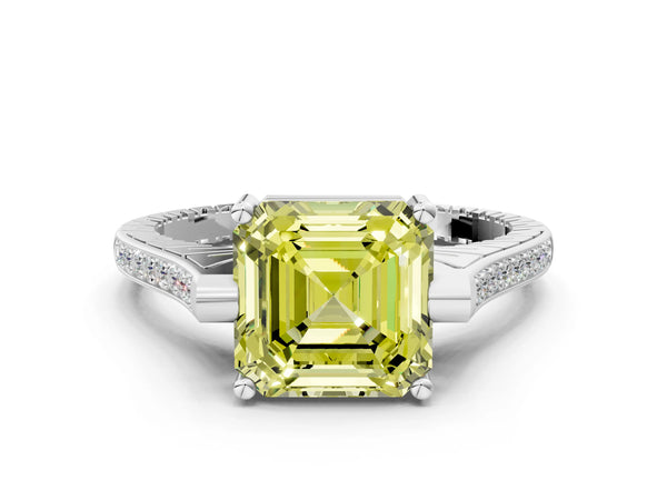 Platinum Asscher Cut Vintage Cathedral Engagement Ring Setting for Fancy Yellow Center