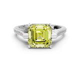 White gold Fancy Yellow Asscher  Solitaire Diamond Ring with Channel Set Band and Bezel Prong Setting_56