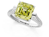 White gold Fancy Yellow Asscher  Solitaire Diamond Ring with Channel Set Band and Bezel Prong Setting_57
