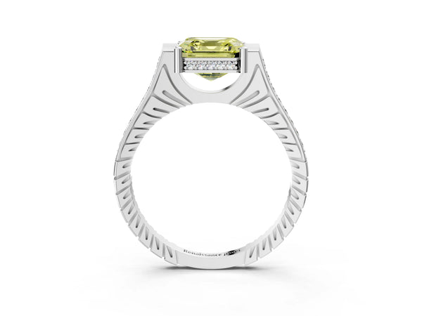 Platinum Asscher Cut Vintage Cathedral Engagement Ring Setting for Fancy Yellow Center