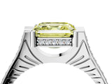 White gold Fancy Yellow Asscher  Solitaire Diamond Ring with Channel Set Band and Bezel Prong Setting_60