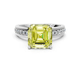 White gold Fancy Yellow Asscher  Solitaire Diamond Ring with Channel Set Band and Six-Prong Setting_47
