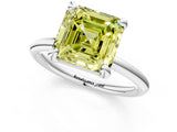 White gold Fancy Yellow Asscher  Solitaire Diamond Ring with Four-Prong Setting on a Plain Band_21