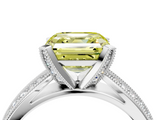 White gold Fancy Yellow Asscher  Solitaire Diamond Ring with Milgrain Pavé Band and Four-Prong Setting_58