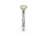 White gold Fancy Yellow Asscher  Solitaire Diamond Ring with Milgrain and Black Enamel X Pattern Band_49