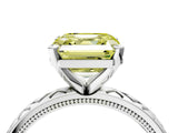 White gold Fancy Yellow Asscher  Solitaire Diamond Ring with Milgrain and Black Enamel X Pattern Band_50