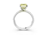 White gold Fancy Yellow Asscher  Solitaire Diamond Ring with Milgrain and Black Enamel X Pattern Band_50