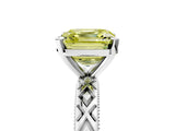 White gold Fancy Yellow Asscher  Solitaire Diamond Ring with Milgrain and Black Enamel X Pattern Band_52