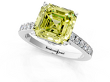 White gold Fancy Yellow Asscher  Solitaire Diamond Ring with Pavé Band and Four-Prong Setting_1