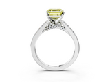 White gold Fancy Yellow Asscher  Solitaire Diamond Ring with Pavé Band and Four-Prong Setting_3