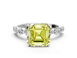 White gold Fancy Yellow Asscher  Solitaire Diamond Ring with Pave Band and Four-Prong Setting_17