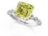 White gold Fancy Yellow Asscher  Solitaire Diamond Ring with Pave Band and Four-Prong Setting_18