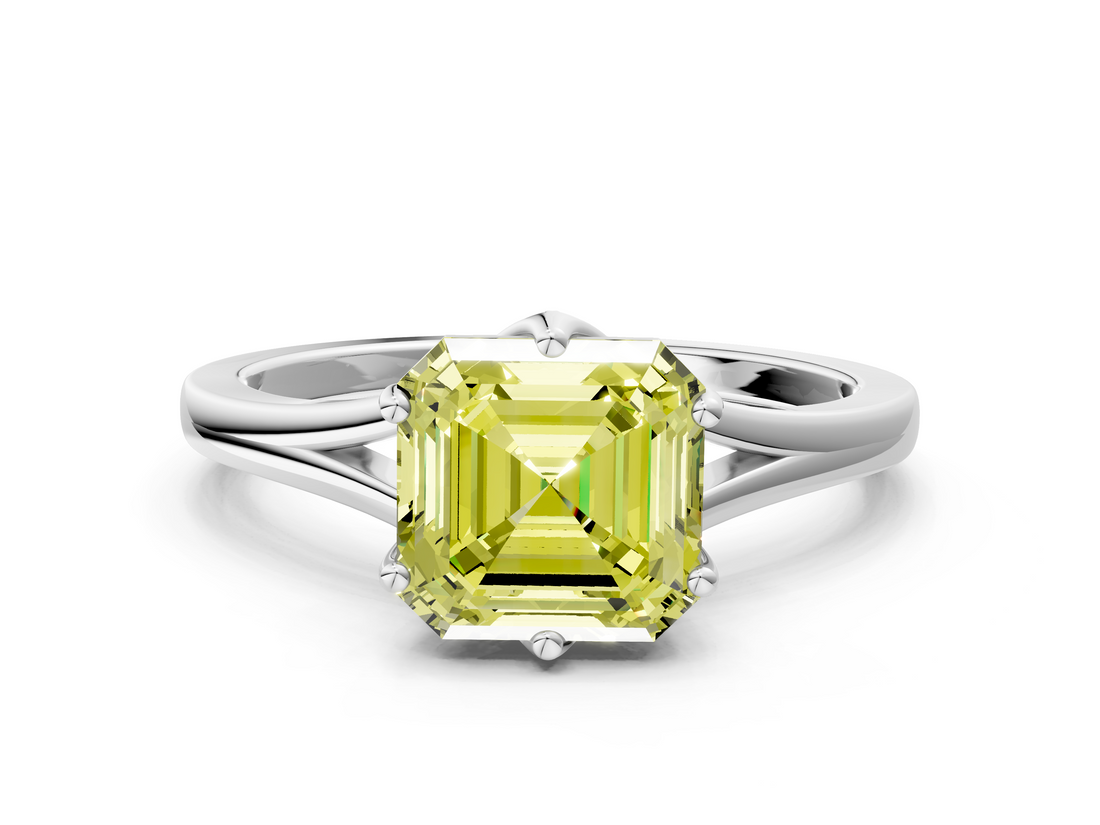 White gold Fancy Yellow Asscher  Solitaire Diamond Ring with Six-Prong Setting and Tapered Band_17