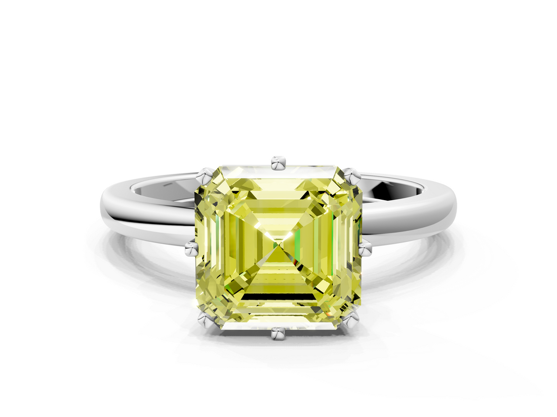 White gold Fancy Yellow Asscher  Solitaire Diamond Ring with Six-Prong Setting on a Classic Band_37