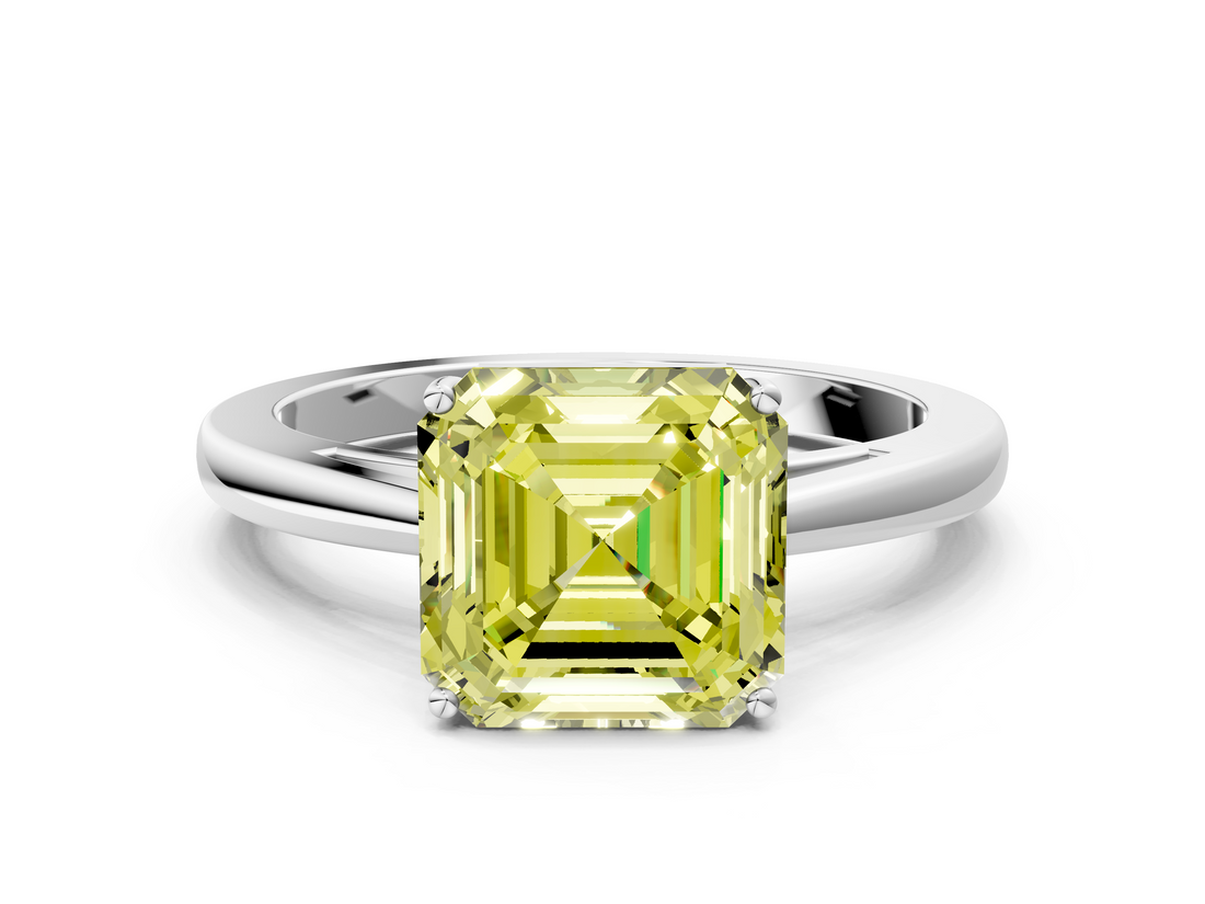 White gold Fancy Yellow Asscher  Solitaire Diamond Ring with Split Shank and Four-Prong Setting_37