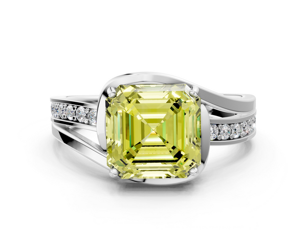 Platinum Asscher Cut Split Shank Solitaire Engagement Ring Setting for Fancy Yellow Center