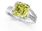 White gold Fancy Yellow Asscher  Solitaire Diamond Ring with Split Shank and Prong Setting_1