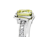 White gold Fancy Yellow Asscher  Solitaire Diamond Ring with Split Shank and Prong Setting_5