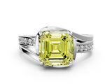 White gold Fancy Yellow Asscher  Solitaire Diamond Ring with Split Shank and Prong Setting