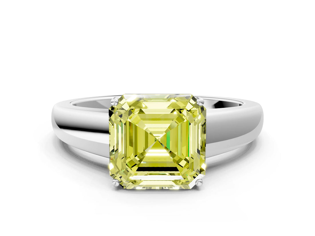 White gold Fancy Yellow Asscher  Solitaire Diamond Ring with Tapered Band and Four-Prong Setting_66