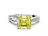 White gold Fancy Yellow Asscher  Solitaire Diamond Twisted Band with Four-Prong Setting